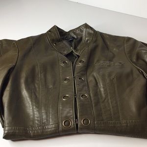 Olive green faux leather coat